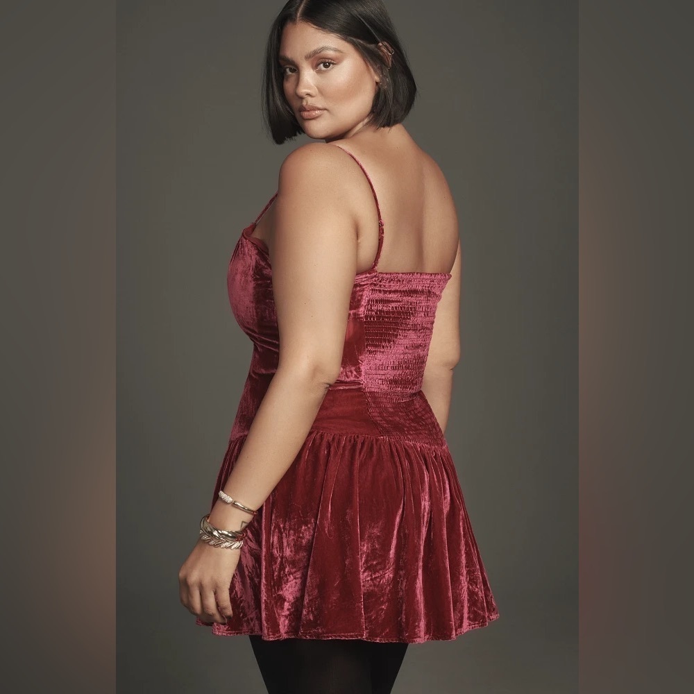 NWT! Anthropologie Pink Maeve Drop-Waist Velvet Mini Dress - Size Medium 🟢 - Picture 7 of 11